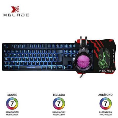 Teclado Xblade Gaming + Mouse + Audifono + Pad Mouse Reaper V2 Kit 4 En 1