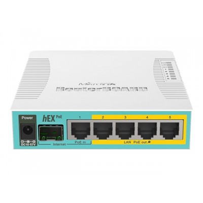 MikroTik RouterBOARD hEX RB960PGS Router  conmutador de 4 puertos GigE 800 MHz RAM: 128MB 12-57V