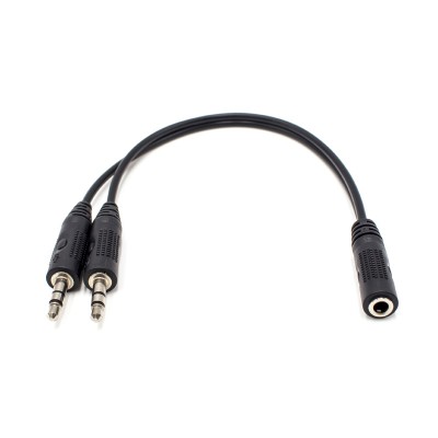 Cable Adaptador de Audio: 2 machos de 3.5mm a un conector hembra de 3.5mm