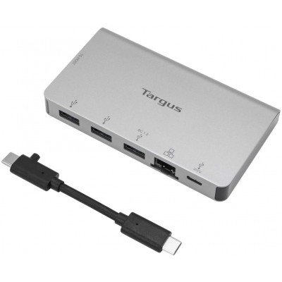 Adaptador Targus USB-C a Ethernet con 3 x USB-A + 1 x USB-C con paso PD de 100 W, gris ACA951USZ