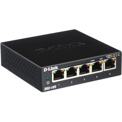 Switch D-Link DGS105, 5 puertos Gigabit RJ-45, 10/100/1000 Mbps