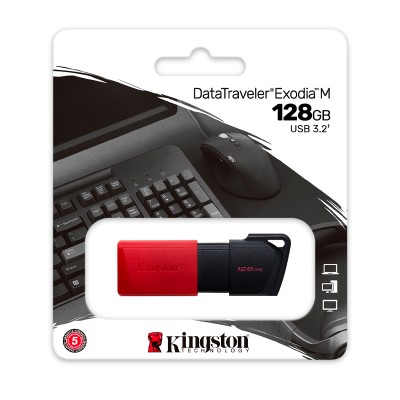 Memoria USB Kingston DataTraveler Exodia M, 128GB, USB 3.2 Gen 1, Rojo