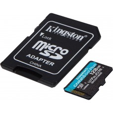 Memoria MicroSD Kingston Canvas GO PLUS, 128GB, UHS-I, U3, V30, A2, con Adaptador SD, 170MB/s