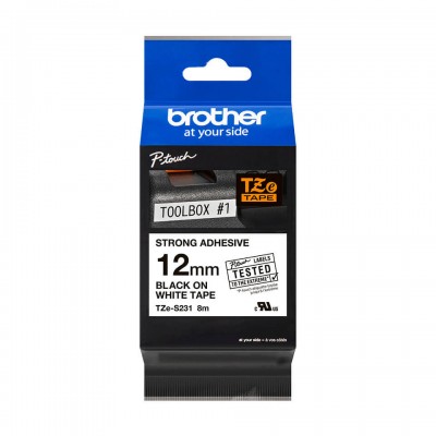  Cinta Brother TZeS231 - 12mm x 8m - Negro sobre blanco, adhesiva