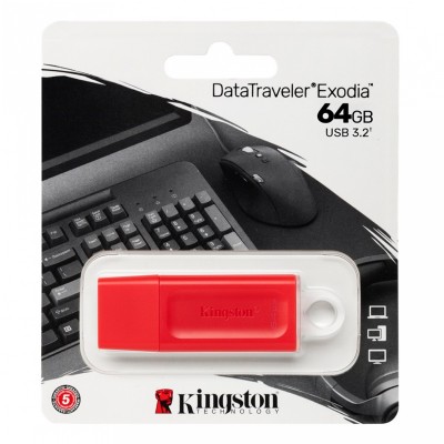 Memoria USB Kingston DataTraveler Exodia 64GB, USB 3.2, Rojo