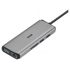 Hub SSK 11-en-1, USB-C a 2 x HDMI, VGA, USB 2.0, 2 x USB 3.0, PD 3.0,  SD / TF Card Reader, 3.5mm, RJ45