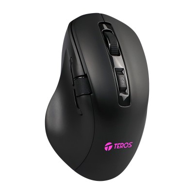 Mouse Teros TE-5168N, Óptico, Triple Modo: 2.4G+Bluetooth+USB, 6400 DPI, RGB, Negro