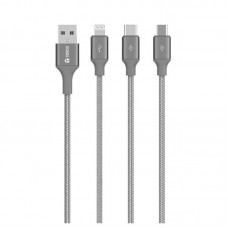 Cable USB Teros TE-70210W, TIPO A - TIPO C/LIGHTNING/MICRO USB, 3.5A, 17.5W Max, Gris