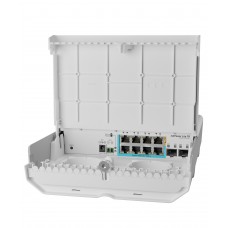 Switch Capa 2 MikroTik CSS6101Gi7R2SOUT, 8 port Fast Ethernet, 7 port PoE reverso, 8 port PoE OUT y 2 SFP+