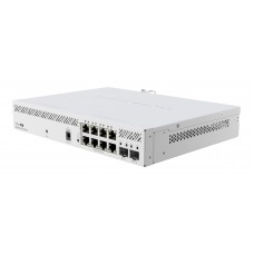 Switch Mikrotik CSS6108P2SIN, 8x Gigabit PoE-out ports y 2x 10 Gigabit SFP+ ports.