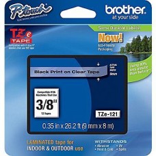 Cintas Brother Tze-121 3/8 pulg. Negro sobre Clear P-touch 