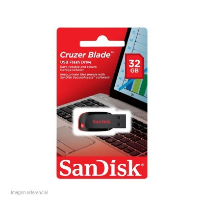 Memoria Flash USB SanDisk Cruzer Blade, 32GB, USB 2.0, presentación en colgador.