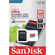 Memoria Microsd Flash Sandisk Ultra A1, 128gb Cl 10, Con Adaptador 100 Mb/s