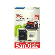 Memoria Flash microSDHC SanDisk Ultra, Class10, UHS-I, 16GB, con adaptador SD.