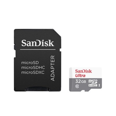 Memoria Flash microSDHC SanDisk Ultra, Class10, UHS-I, 32GB, con adaptador SD.