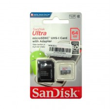 Memoria Flash microSDHC SanDisk Ultra, Class10, UHS-I, 64GB, con adaptador SD.
