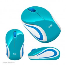 Mini Mouse inalámbrico Logitech M187, 1 000 dpi, 3 botones, LIGHT BLUE, receptor USB, 2.4 GHz.