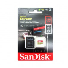 Memoria Flash microSDHC SanDisk Extreme, Class10, UHS-I, U3, 256GB, con adaptador SD.