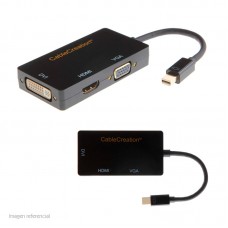 Adaptador Cable Creation 3 en 1, Mini DP a HDMI, DVI, VGA, Negro.