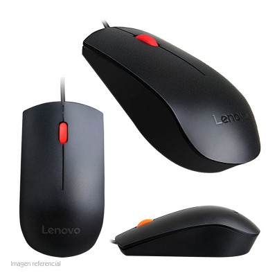 Mouse óptico Lenovo Essential, 1600 dpi, USB, Negro, presentación en caja.