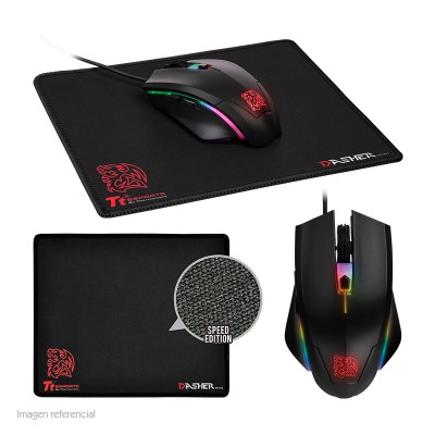 Mouse óptico Gamer Talon Elite RGB + Mouse Pad Thermaltake, Iluminación RGB, 6 botones.