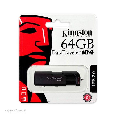Memoria Flash USB Kingston DataTraveler DT104, 64GB, USB 2.0, presentación en colgador