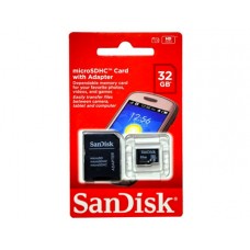 Memoria Flash microSDHC SanDisk Class4, 32GB, con adaptador SD, presentación en colgador.