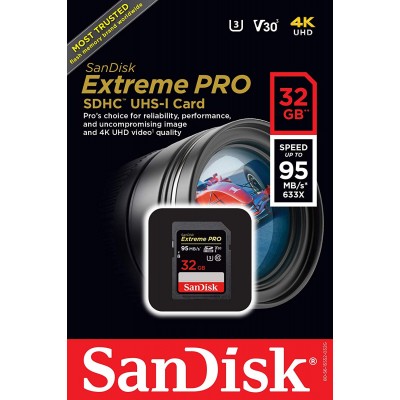 Memoria Sandisk Sd Extreme Pro 32Gb Cl10,Uhs- I, U3, 4K Uhd 95 Mb/S
