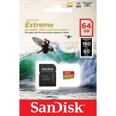 Memoria Micro Sd Sandisk Extreme Pro 4K 160 Mb/S Read, 60Mb/S Write C10, U3, V30,A2