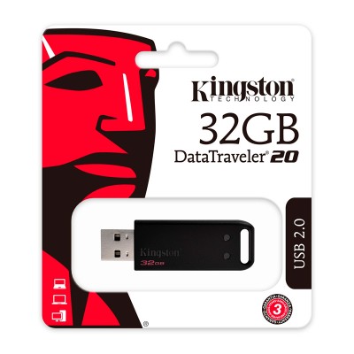 Memoria USB Kingston DataTraveler DT20, 32GB, USB 2.0, Negro