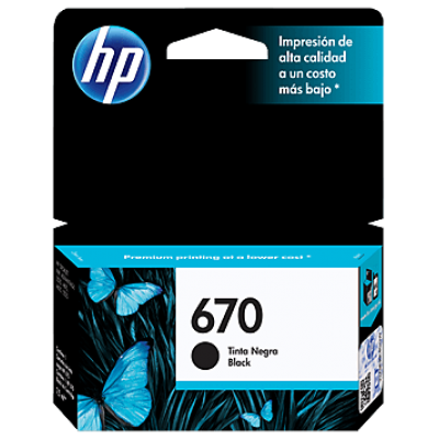 Cartucho de tinta HP 670 (CZ113AL), Color negro, compatible con HP