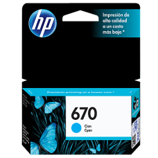 Cartucho de tinta HP 670 (CZ114AL), Color Cyan, compatible con HP