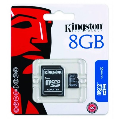 Memoria Flash microSDCH Kingston Class4, 8GB, con adaptador SD